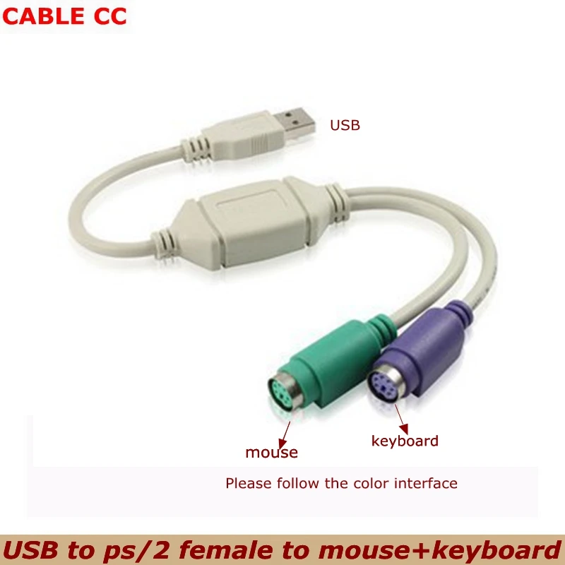 Cable convertidor Dual PS2 a USB 2.0 visto desde el conector USB