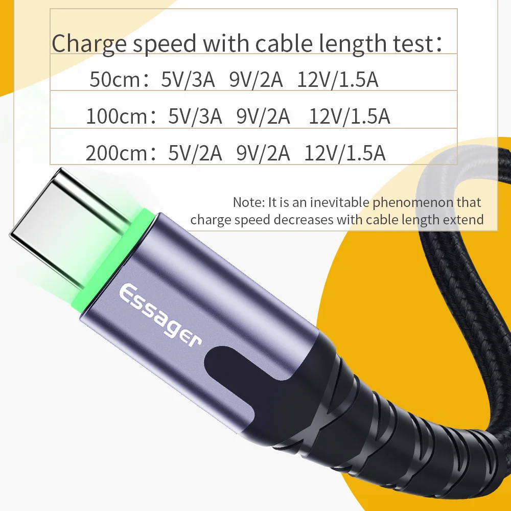 Cable USB-C LED 3.0 Carga Rápida Essager – Móviles y Tablets - imagen 5
