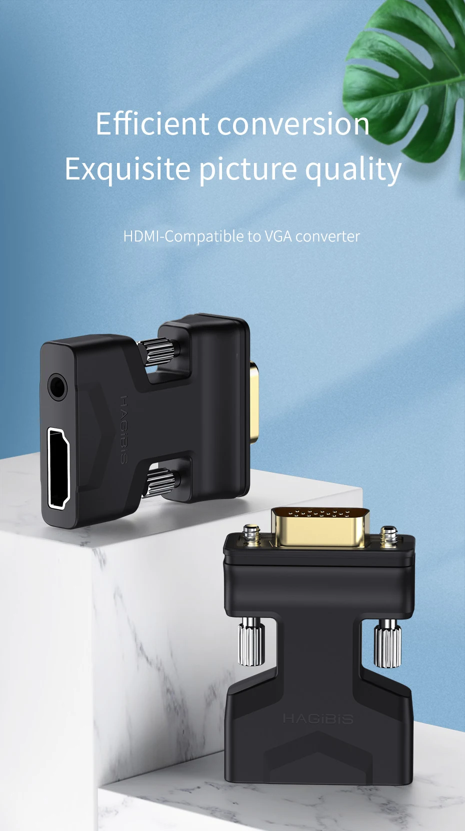 Adaptador HDMI VGA Hagibis vista frontal