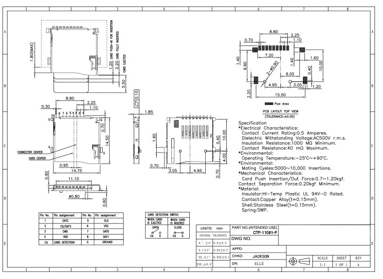 Conector PCB automático para tarjeta SD