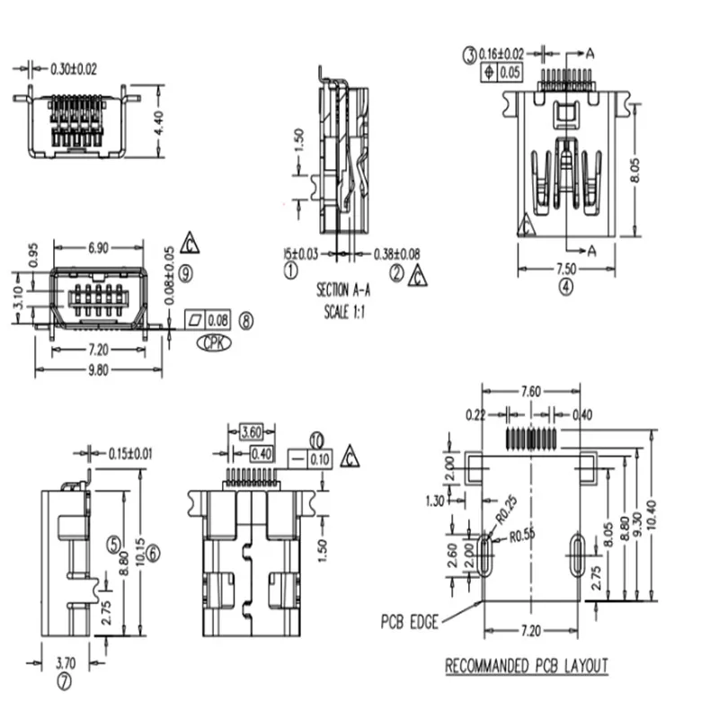 Conectores USB 10 pines en pack de 10 piezas