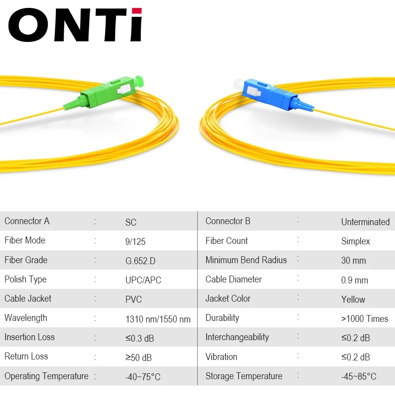 ONTi Cable Fibra Óptica Monomodo SC APC/UPC Simplex 9/125 1m 0.9mm - imagen 3