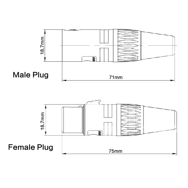 Conector XLR macho visto de frente
