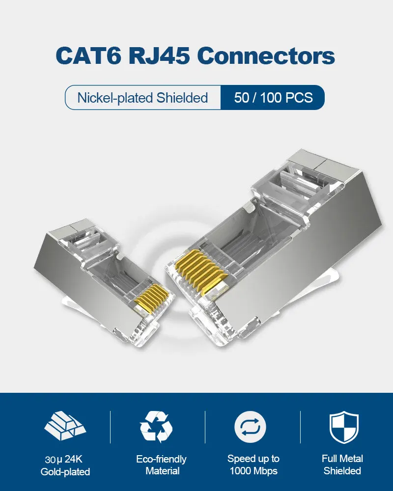 Conector RJ45 Cat6 ZOERAX chapado en oro