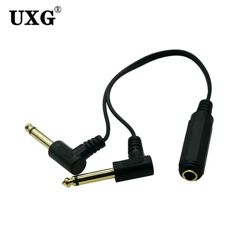 Cable de audio ángulo recto 6,35 mm TRS hembra a dos TS macho - imagen 3