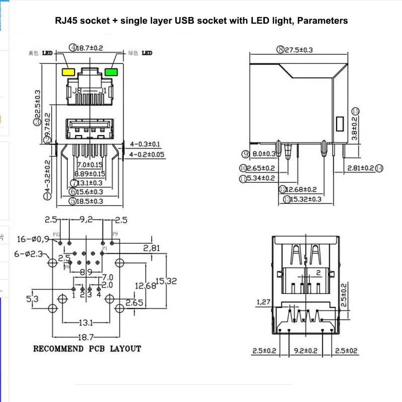 Detalle de LEDs indicadores y conectores
