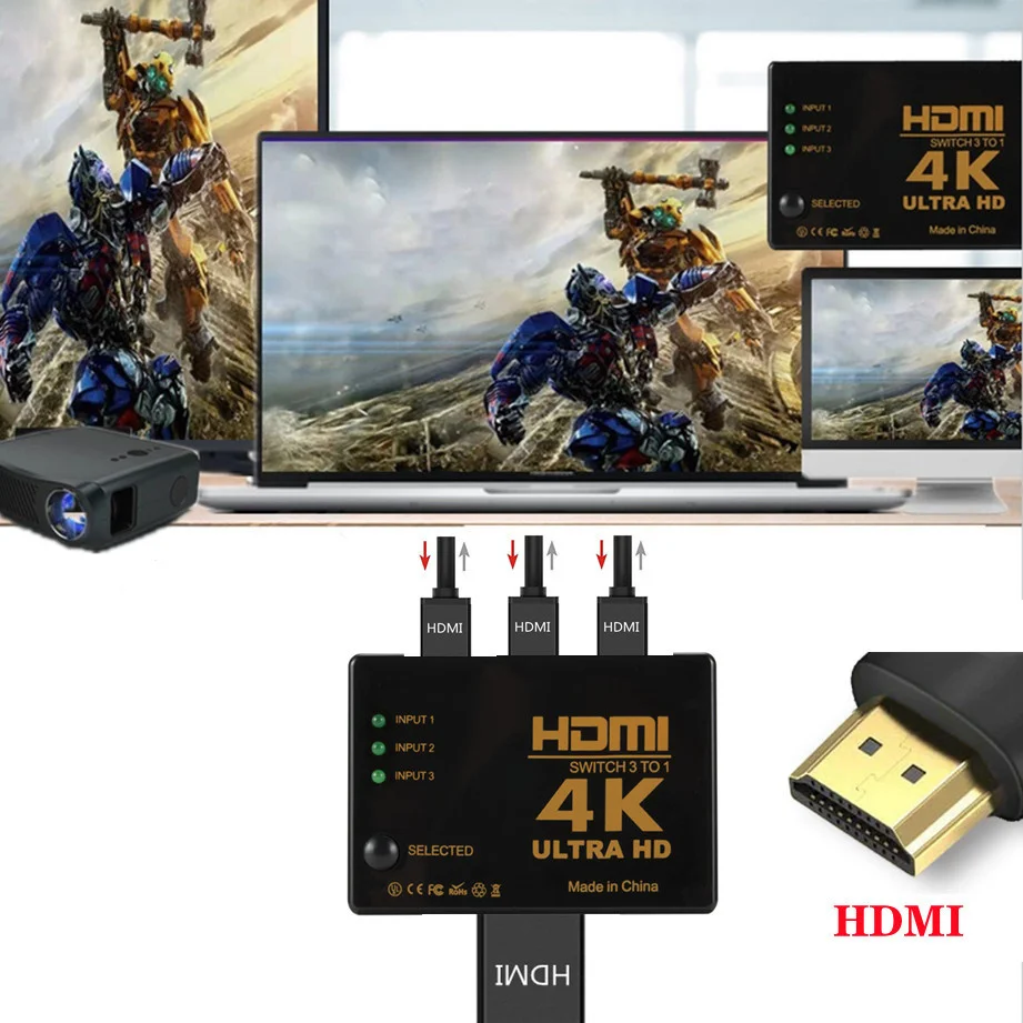 Vista frontal del conmutador HDMI 3x1