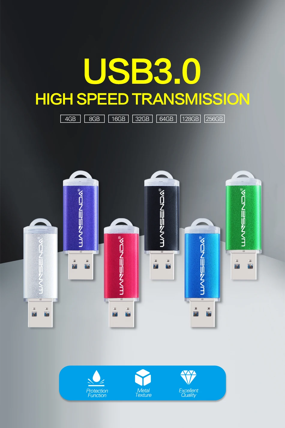 Pendrive metálico WANSENDA D301 - vista frontal