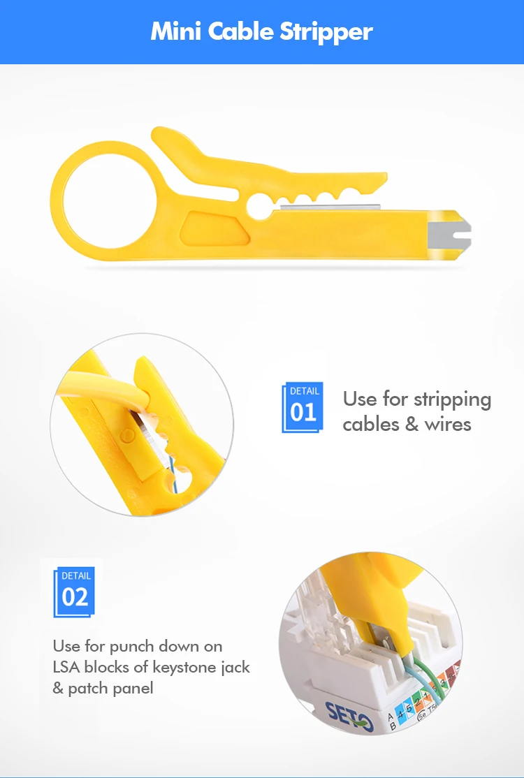 Mini herramienta de pelado de cables Ethernet redondos con punzón hacia abajo
