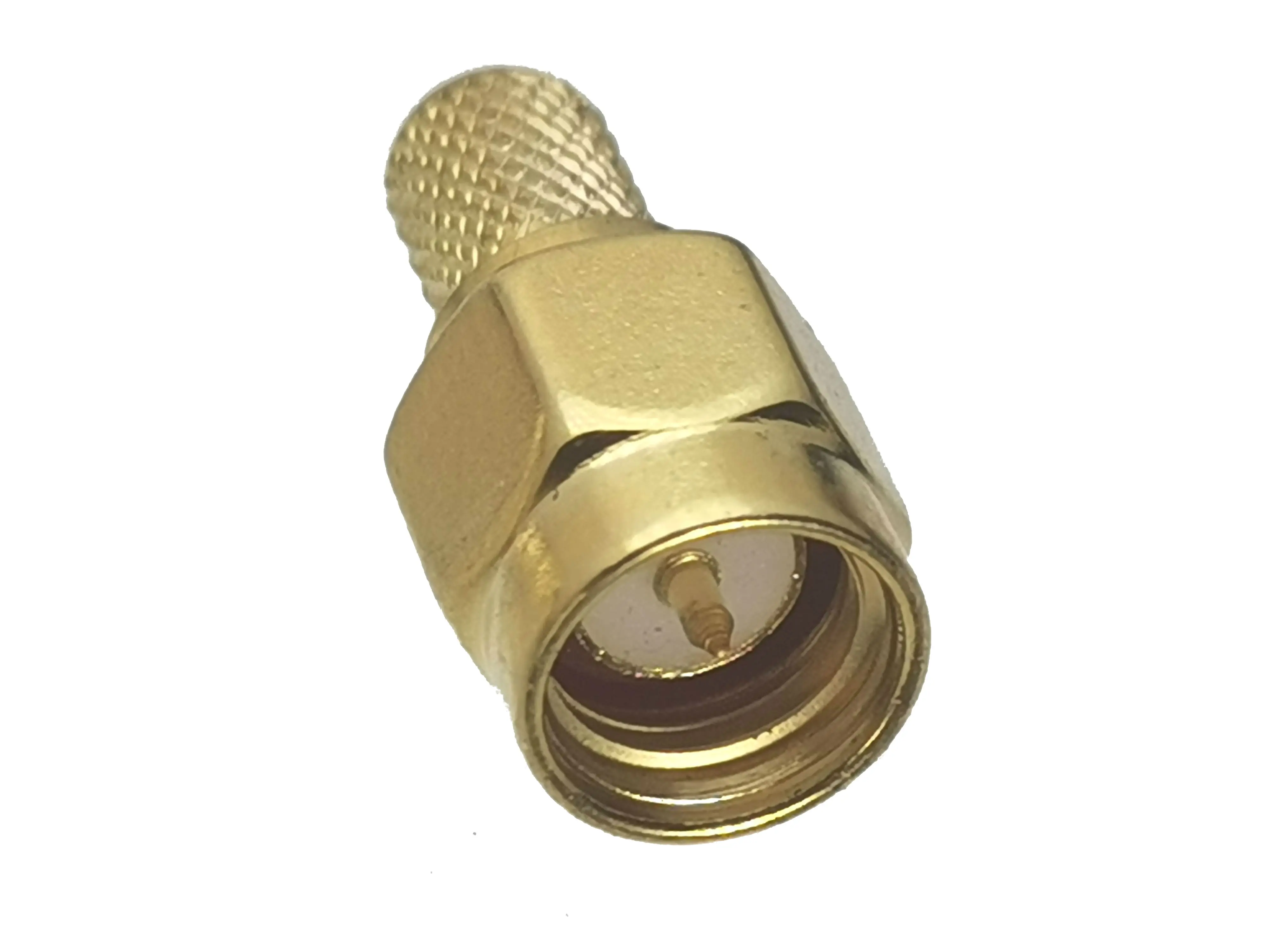 Vista lateral del conector SMA macho sobre cable coaxial