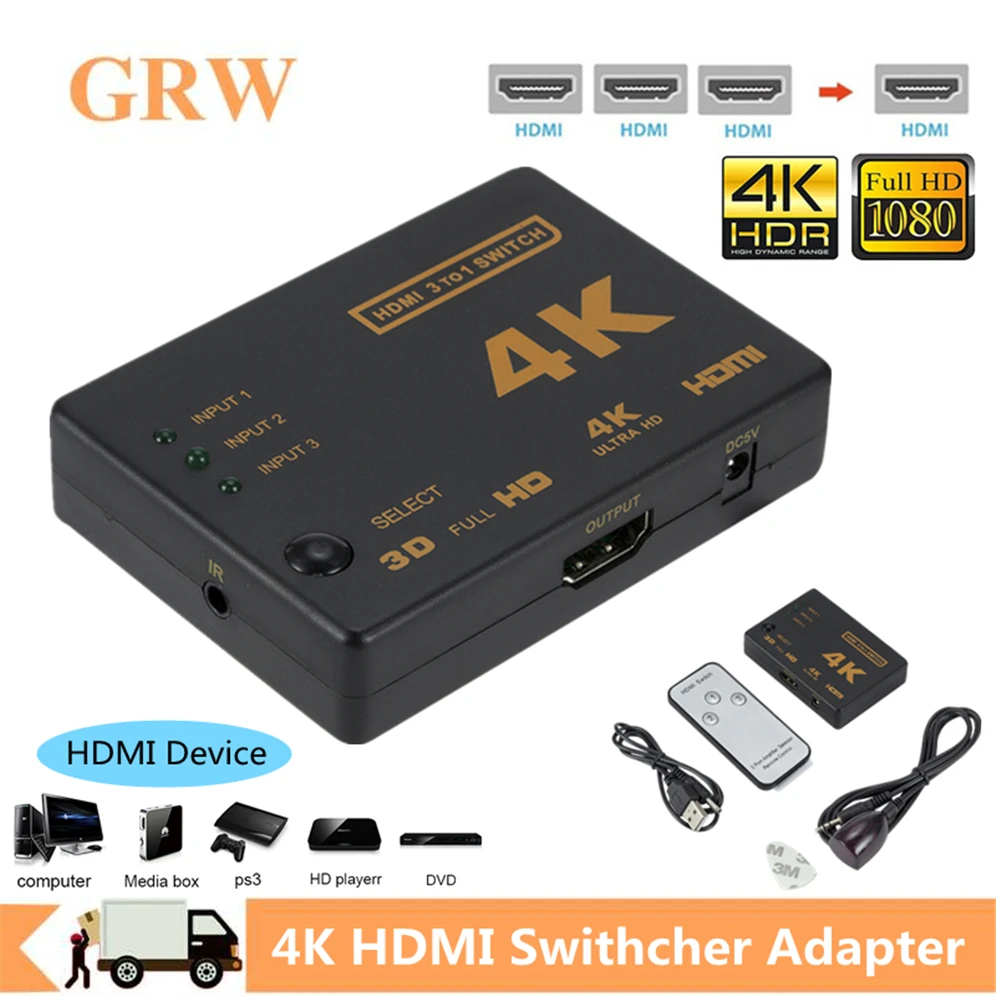 Conmutador HDMI 3x1 con botón SELECT