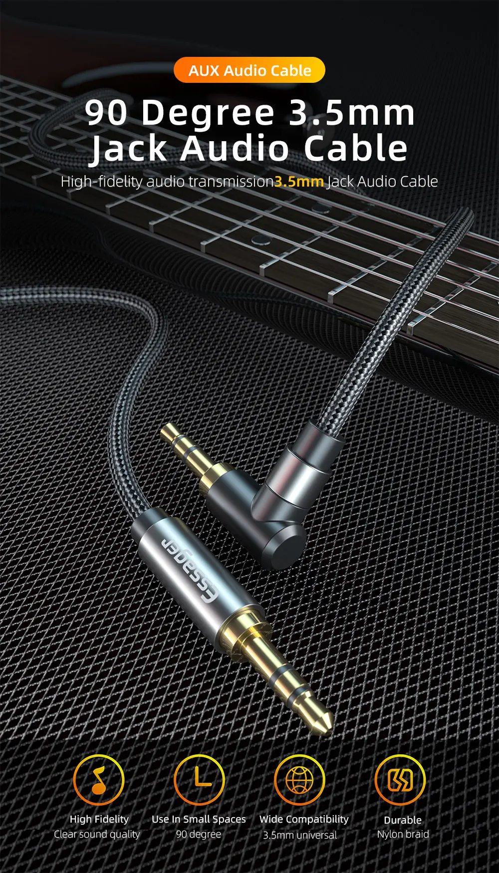 Cable ESSAGER extensión auxiliar jack 3.5mm macho a macho