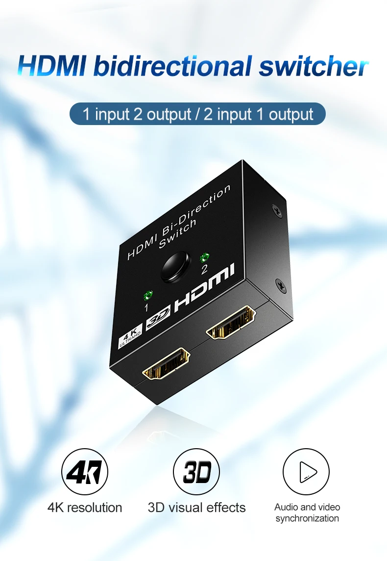 Conmutador HDMI bidireccional 4K con carcasa de metal