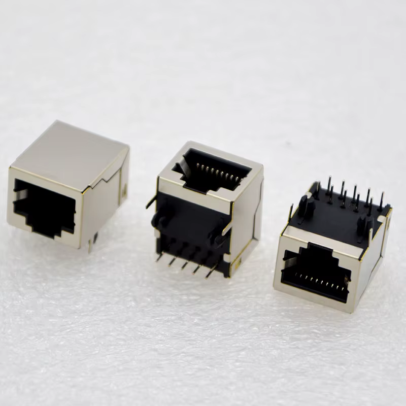 Conector RJ48 hembra con blindaje de cobre visto desde arriba