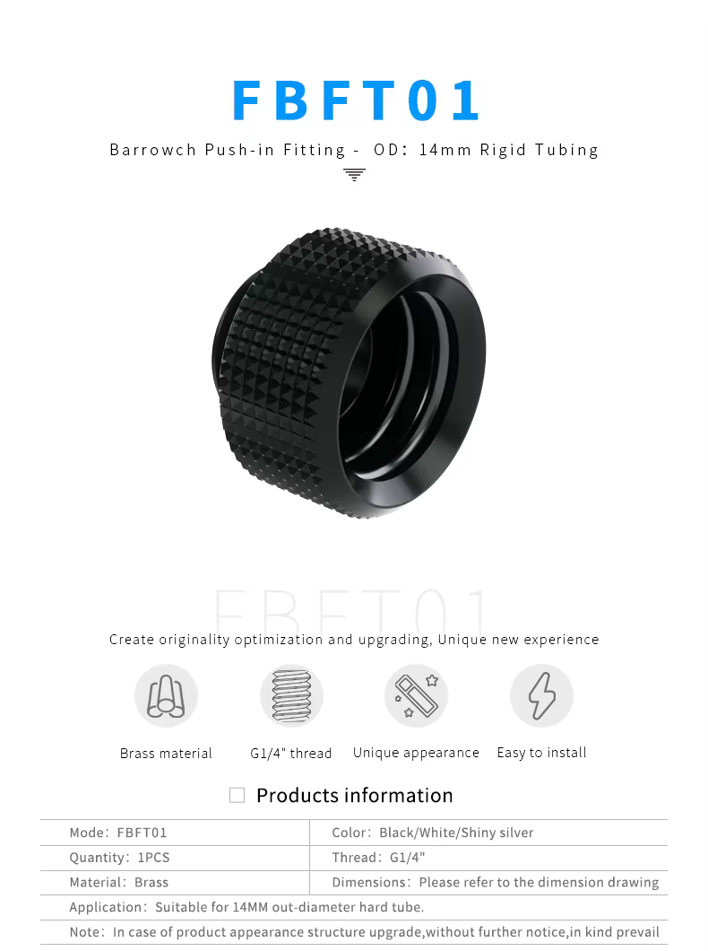 Vista frontal del conector Barrow G1/4