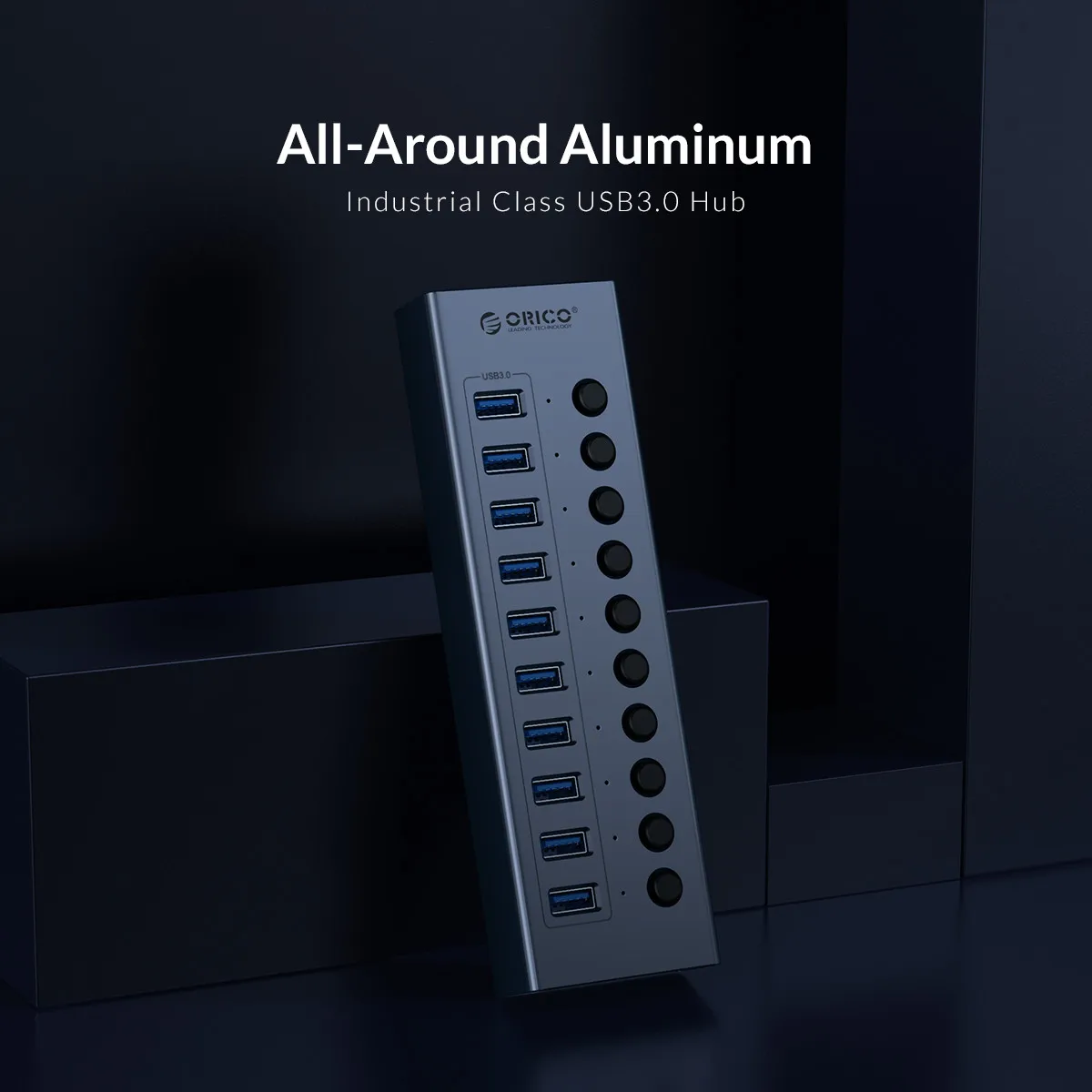 Vista del hub USB 3.0 con interruptores