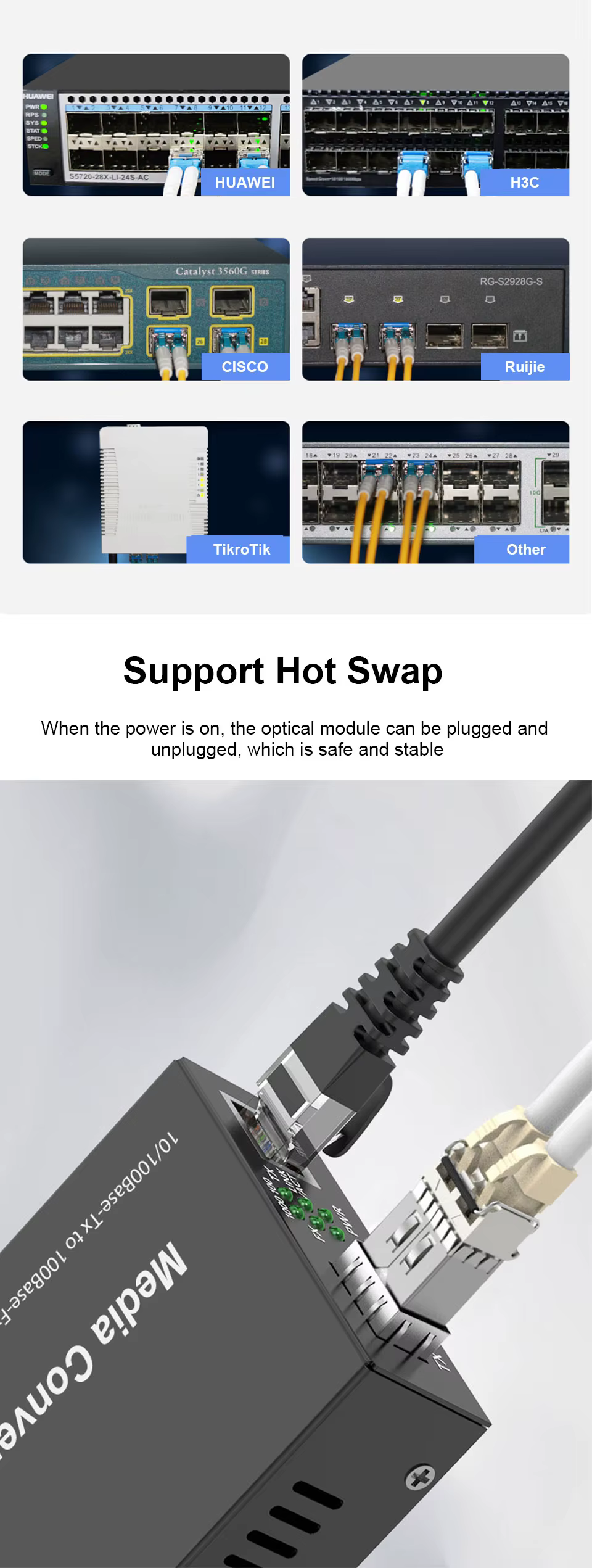 Módulo SFP instalado en switch de red