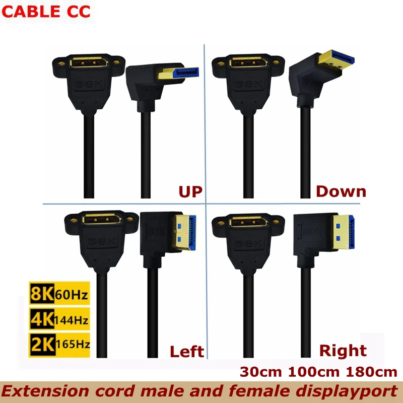 Cable DisplayPort 1.4 8K 60Hz Macho-Hembra 90° Panel - imagen 3