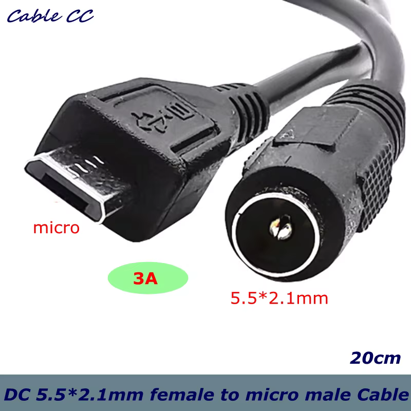 Conector DC hembra 5,5x2,1mm a Micro USB 5 Pines