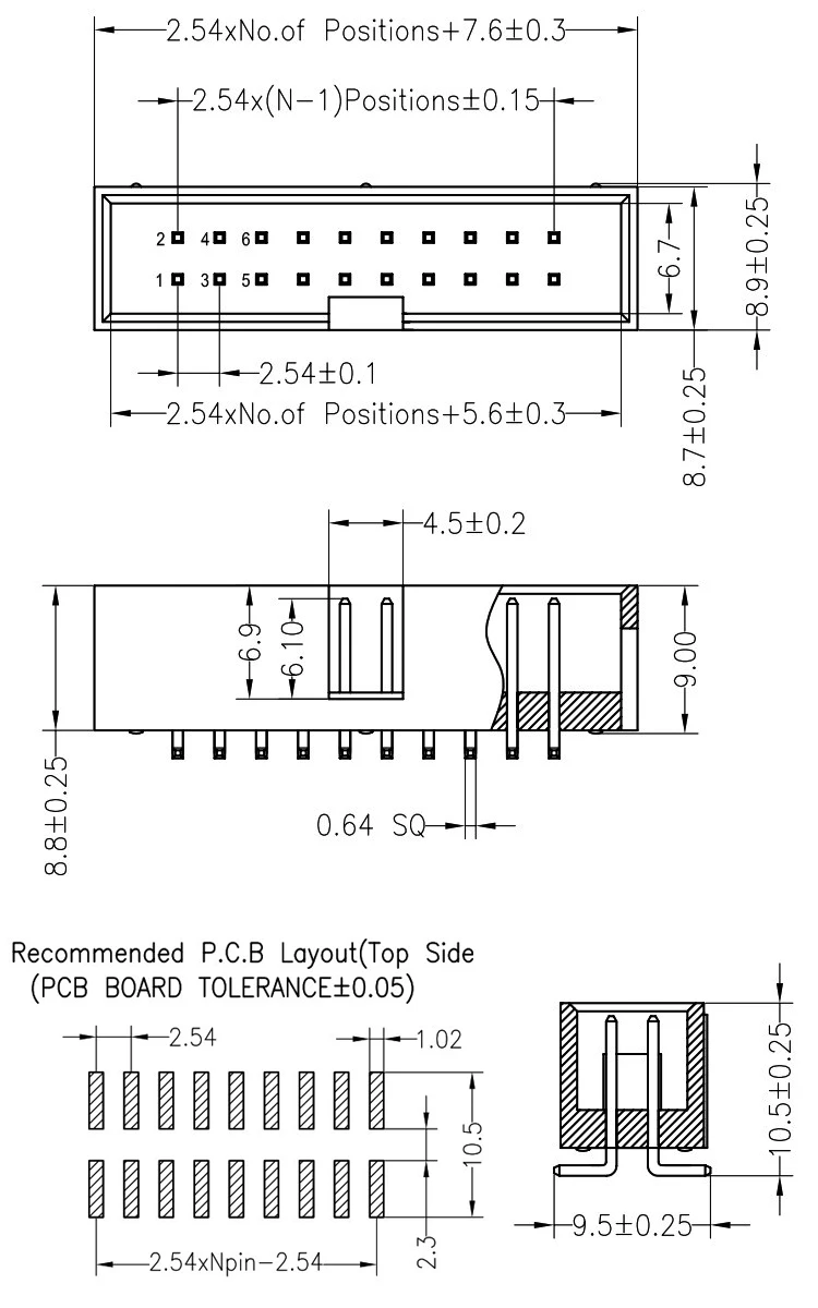 Conector SMD Macho 2,54mm 10 Pines – Bloque Terminal IDC visto desde arriba