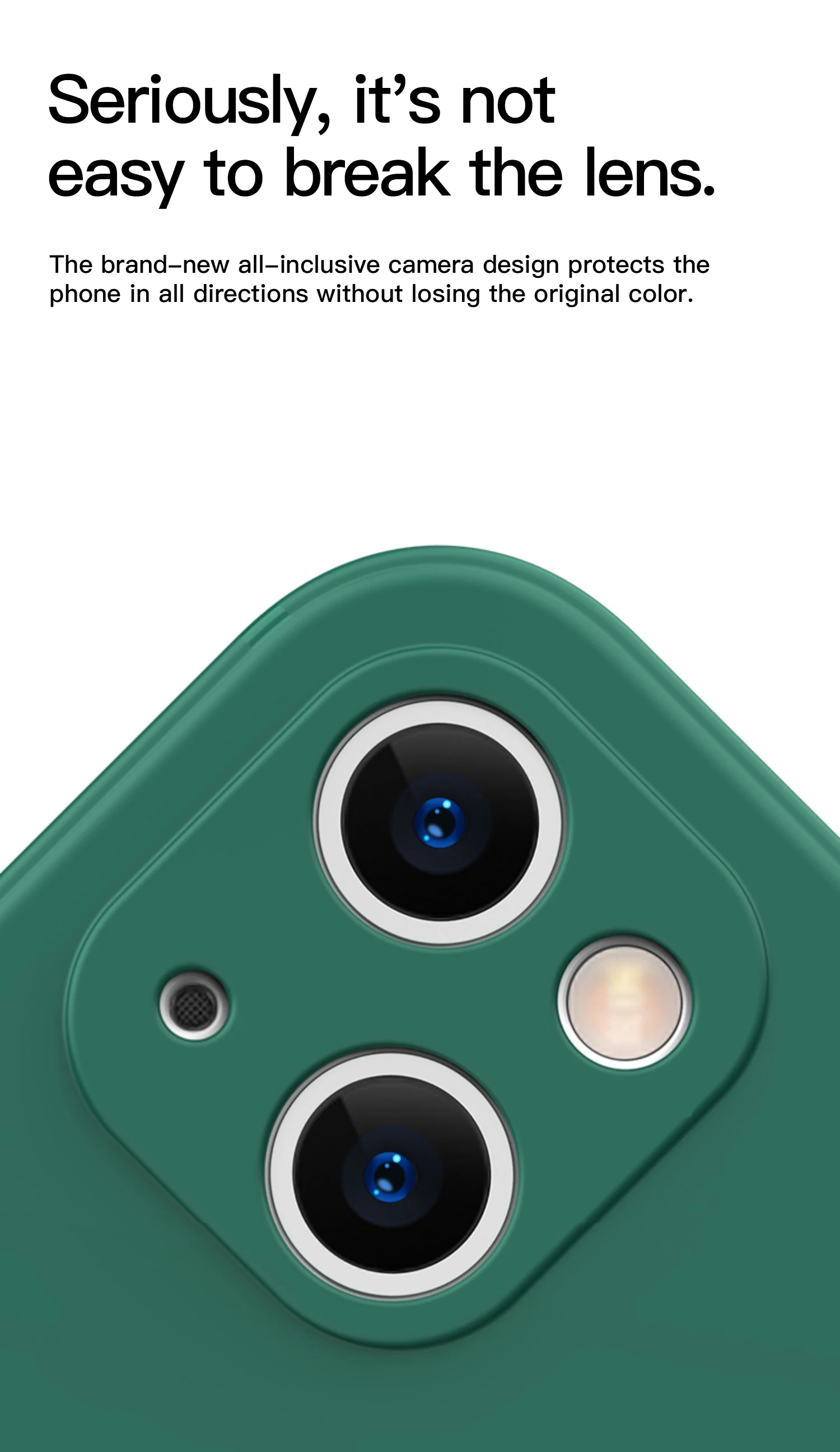 Funda de silicona líquida vista frontal con orificio para cámara