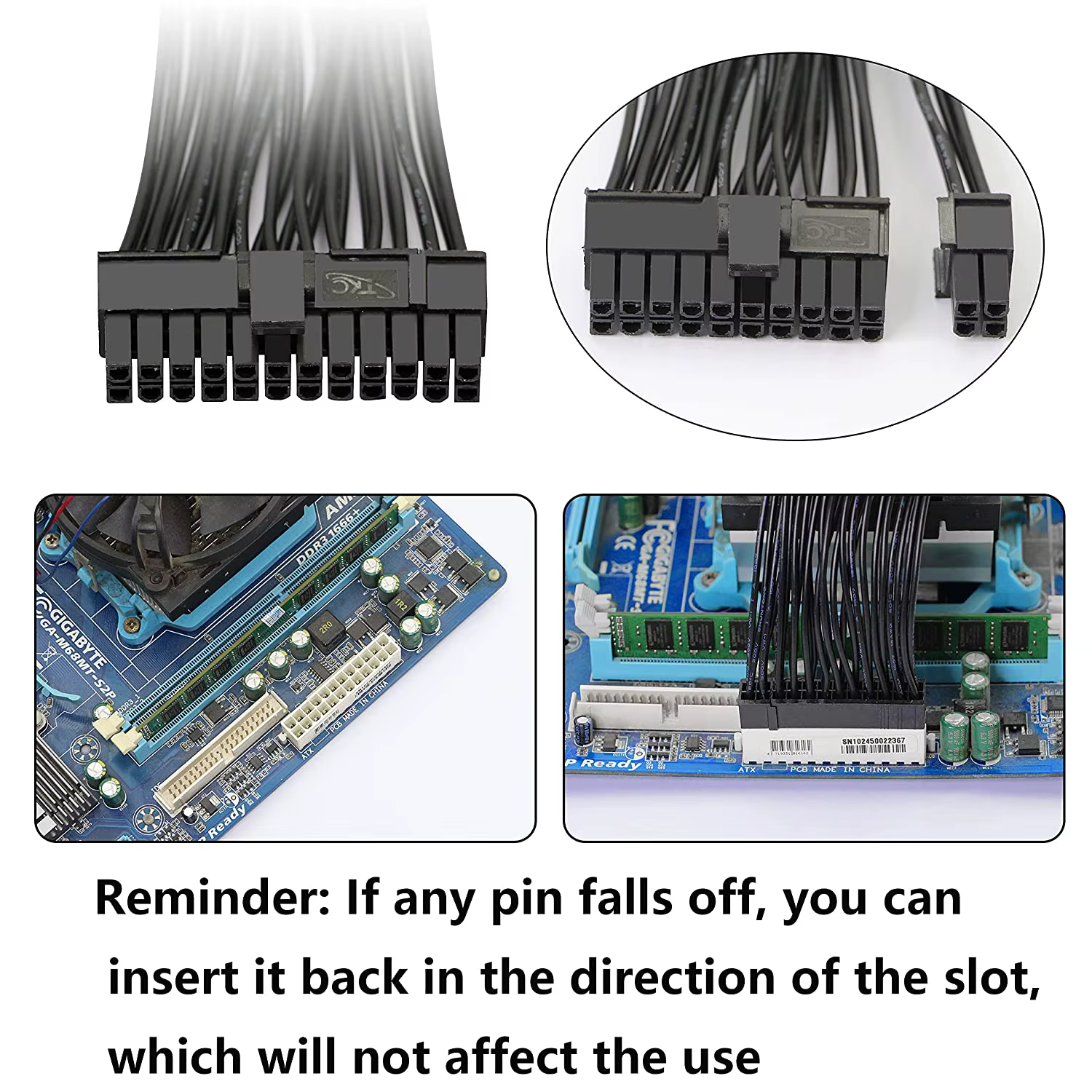 Detalle de conectores del cable adaptador Y dual PSU
