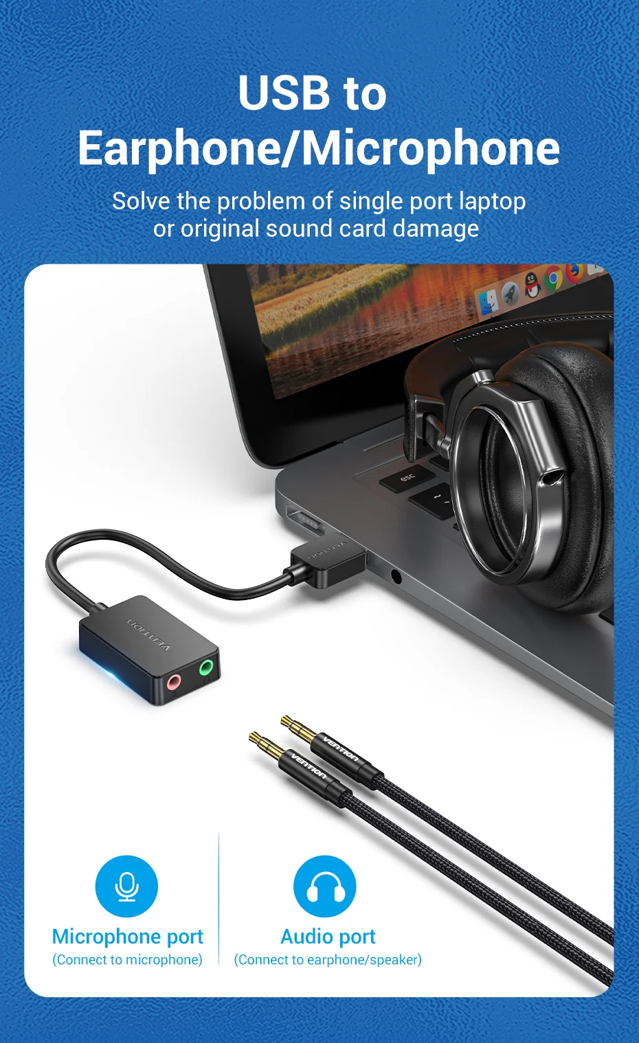 Adaptador USB a auricular y micrófono