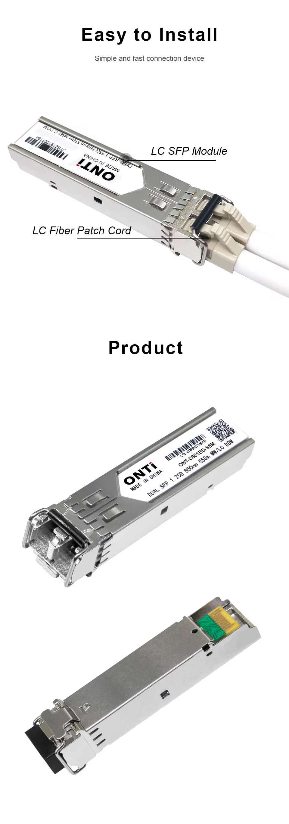 Vista posterior del módulo transceptor SFP ONTi