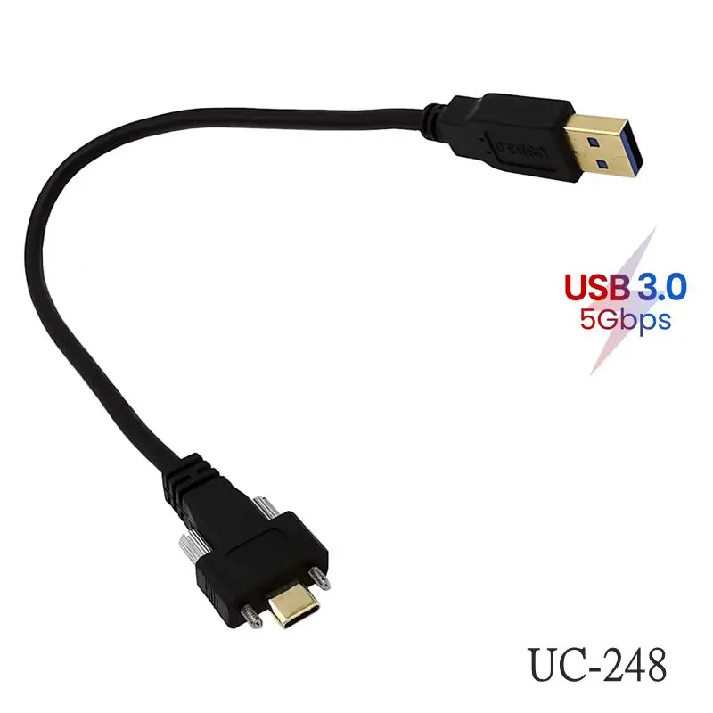 Cable USB-A a USB-C con bloqueo de tornillo para panel industrial