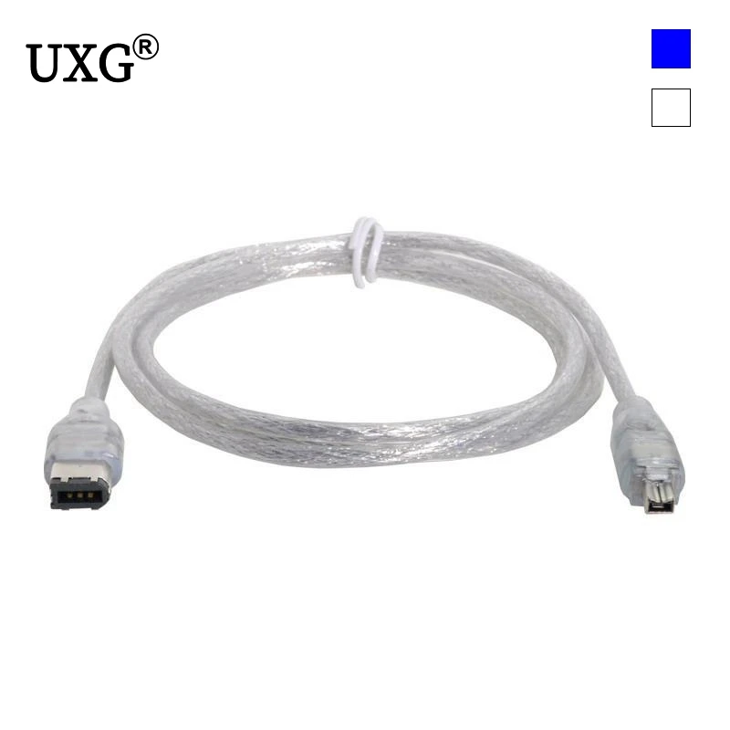 Cable adaptador IEEE 1394 4 pines a 6 pines UXG en uso con cámara de video digital