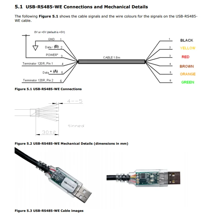 Cable FTDI USB a RS485 con conectores visibles