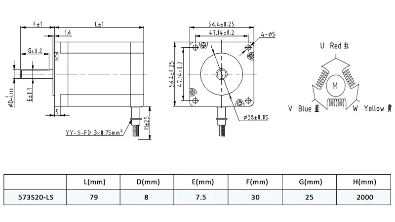 Servomotor Leadshine NEMA23 vista frontal