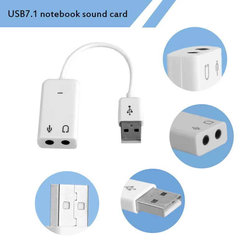 Adaptador de sonido USB negro con indicador LED