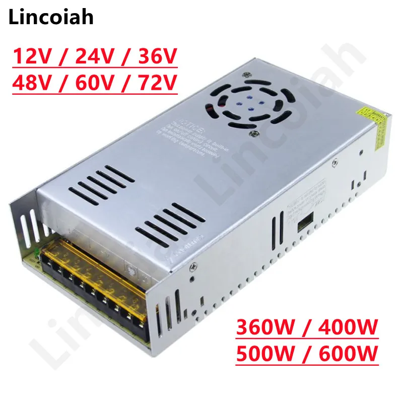 Fuente Conmutada LED 12V-72V 360W-600W para Tiras Iluminación y CCTV