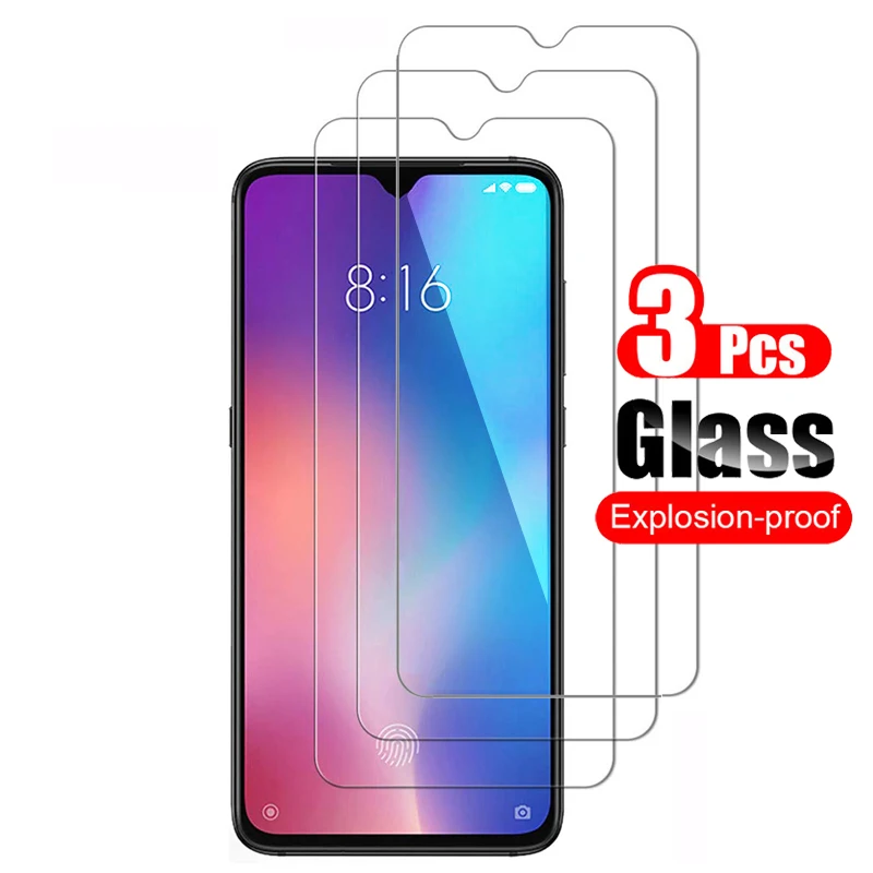 Vidrio templado aplicado en Xiaomi Mi 9 mostrando bordes ajustados a la funda
