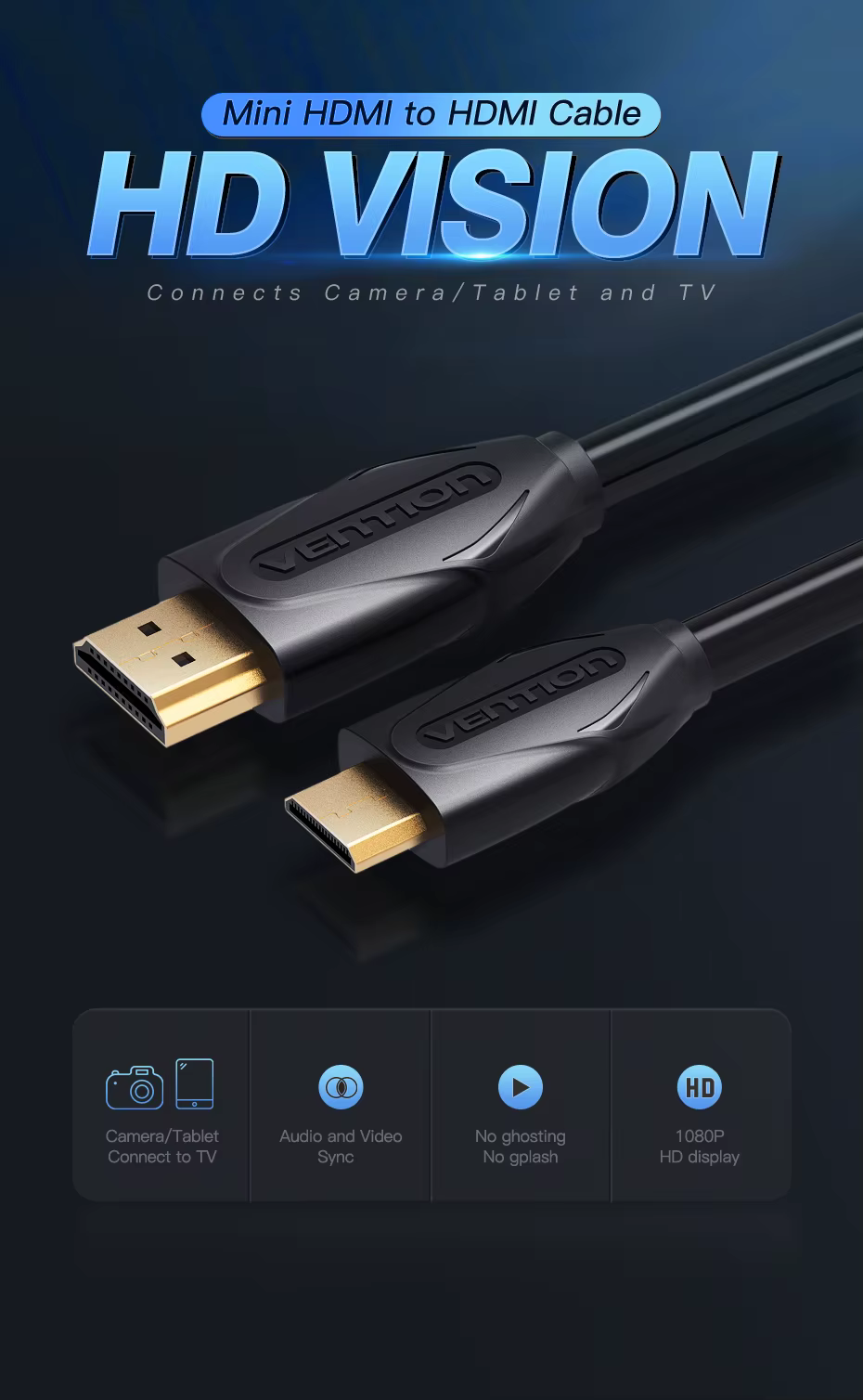 Cable Mini HDMI a HDMI Vention con conexiones chapadas en oro