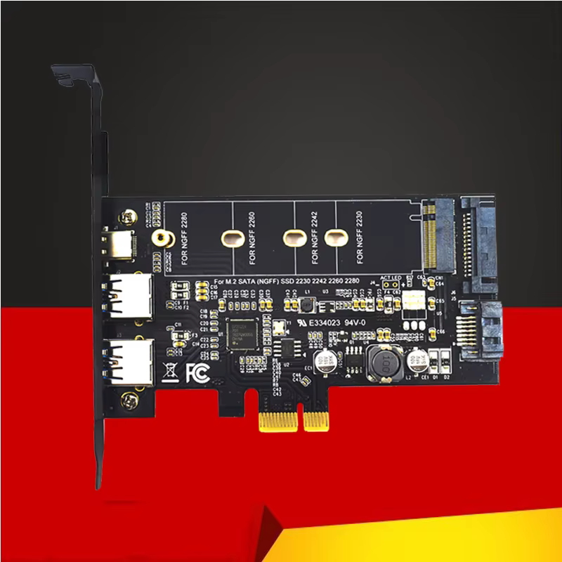 Vista frontal del adaptador con puertos USB Tipo‑C y Tipo‑A
