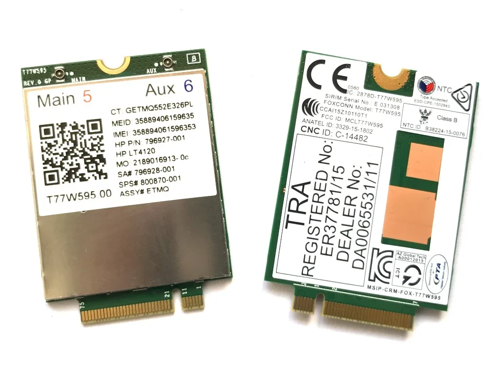 Detalle del módem LTE HP LT4120 con etiqueta del modelo