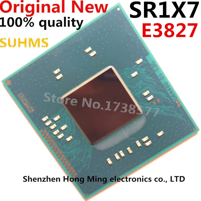 Vista frontal del chip BGA SR1X7 E3827 mostrando su encapsulado
