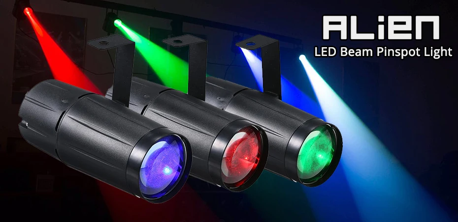 Vista frontal del foco LED mostrando la bola de espejo y los LEDs de colores
