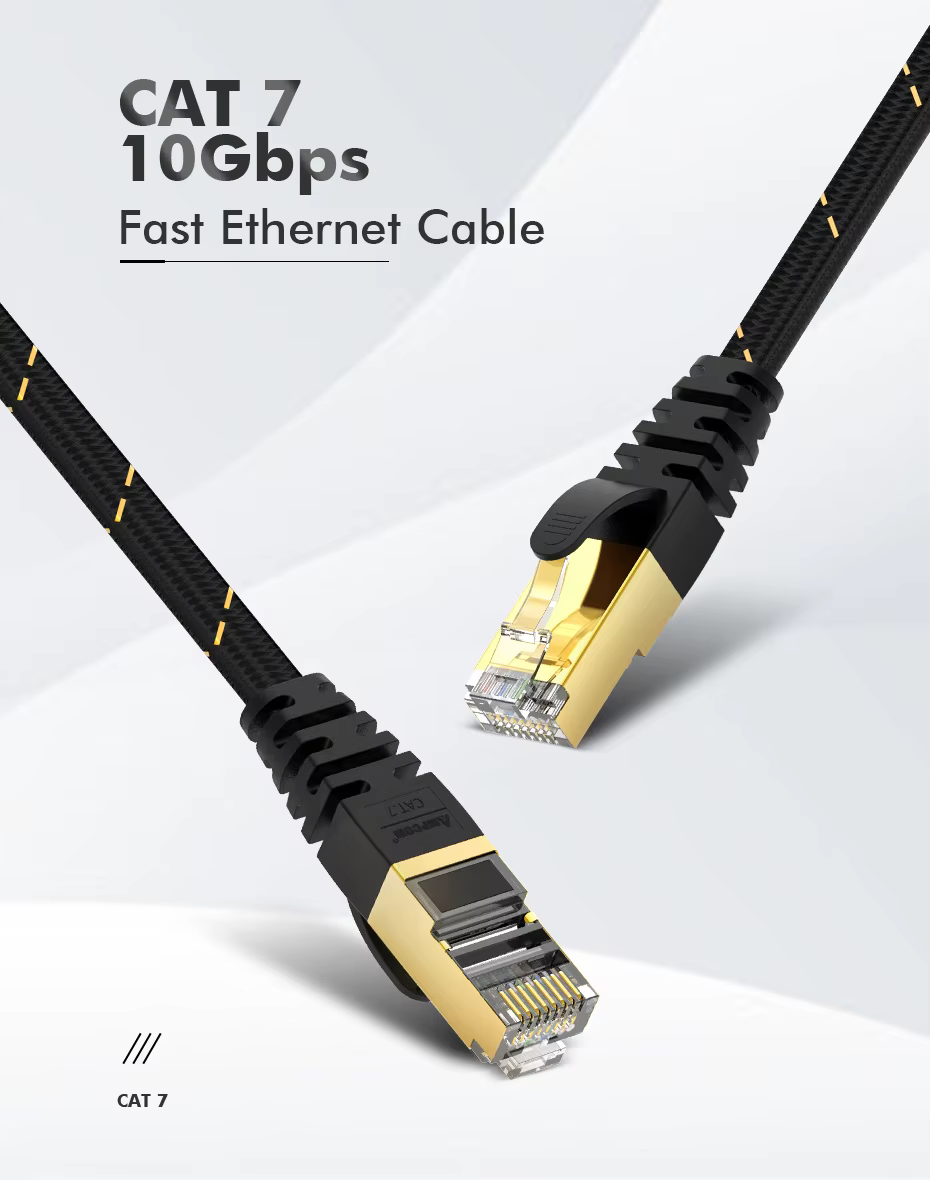 Detalle del conector RJ45 chapado en oro