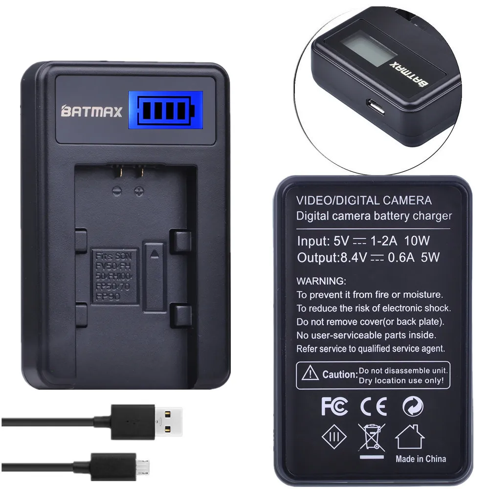 Batmax Cargador Batería Sony NP-FV50 USB LCD NP-FV30 V70 V100 FH50