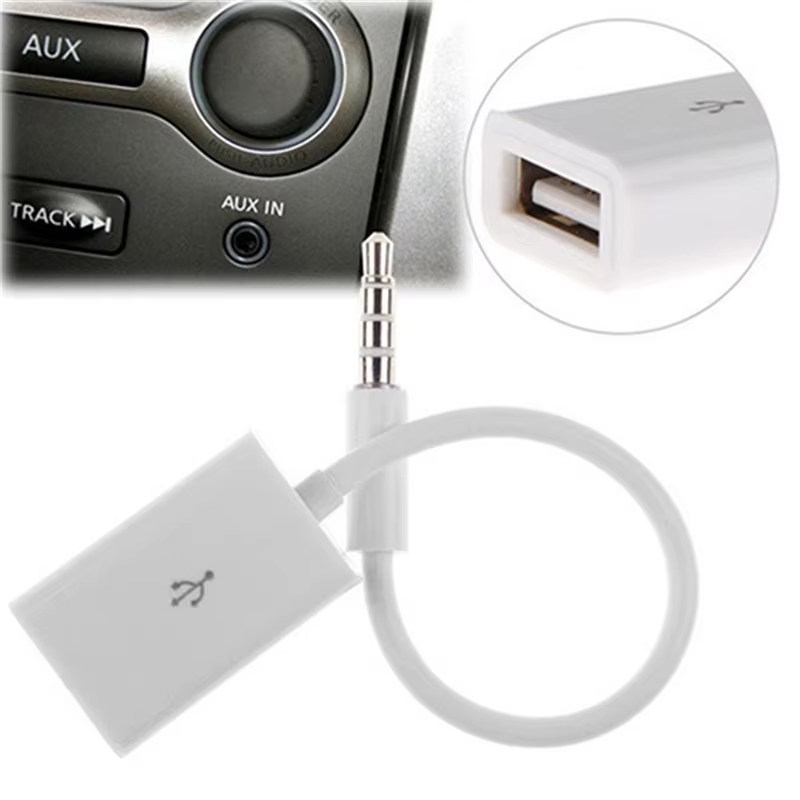 Detalle del conector USB hembra y jack 3,5mm