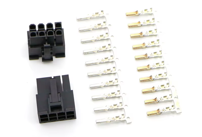 Vista frontal del conector macho PCI-E de 8 pines con terminales 5557