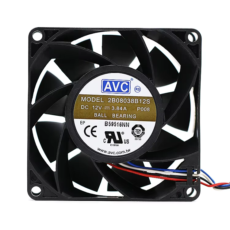 Vista frontal del ventilador de 80 mm con conector de 4 pines