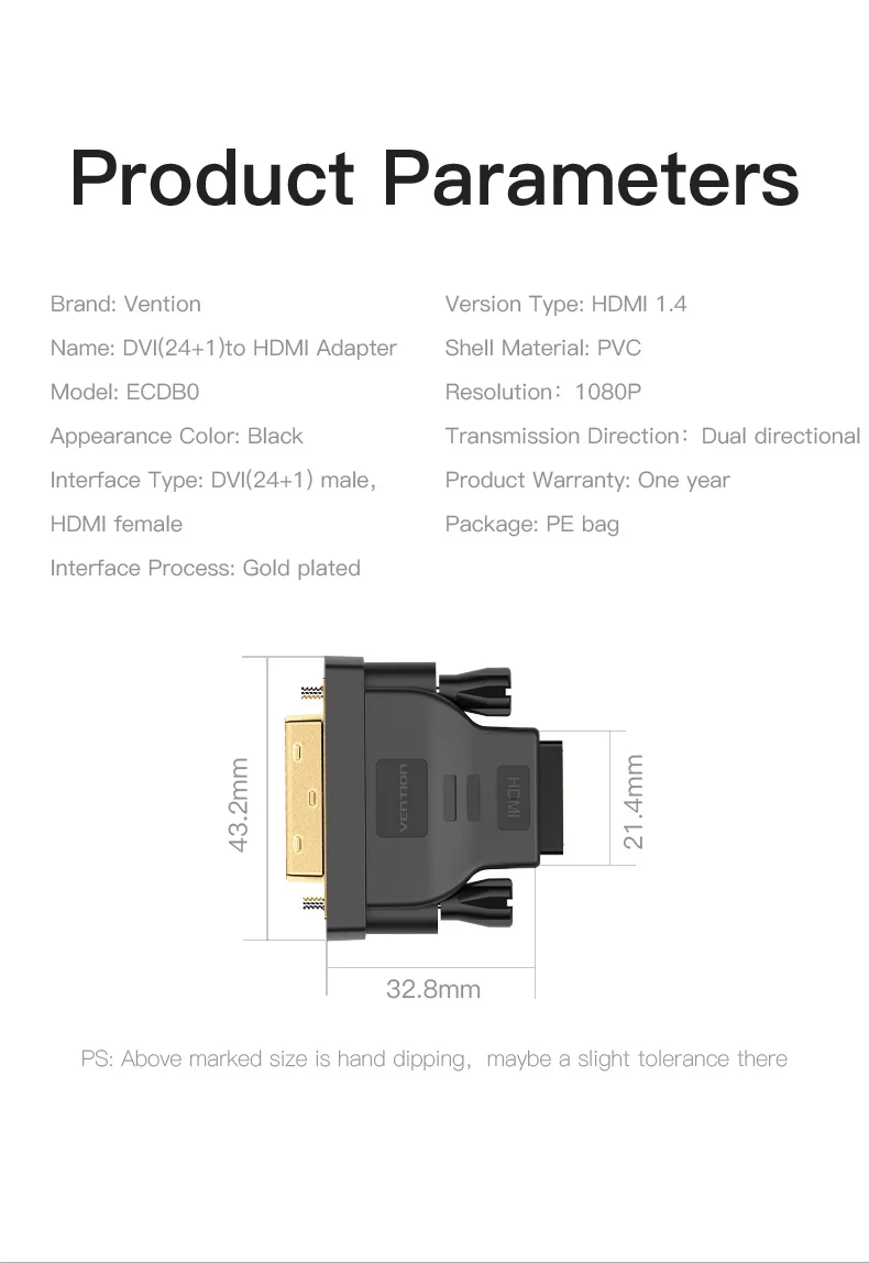 Vention DVI a HDMI adaptador trasero