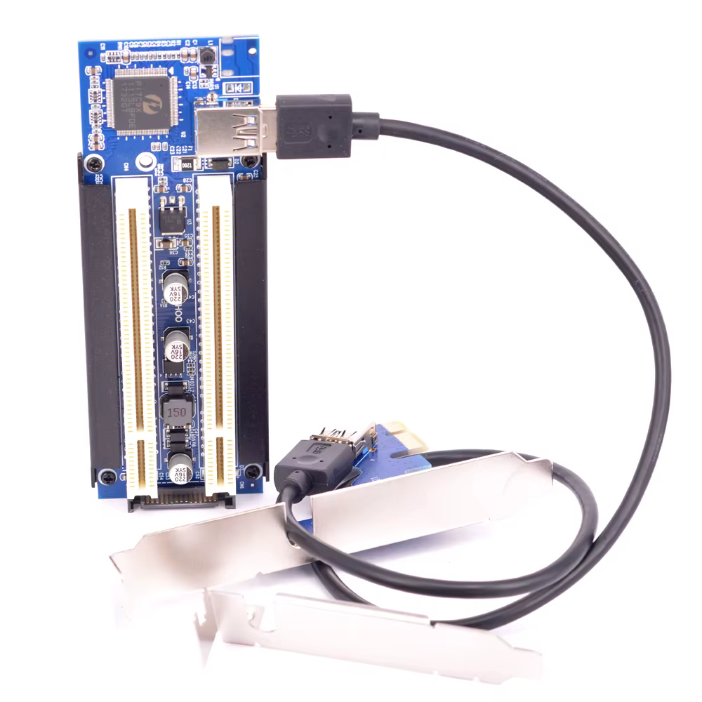 Vista frontal del adaptador PCIe a PCI dual