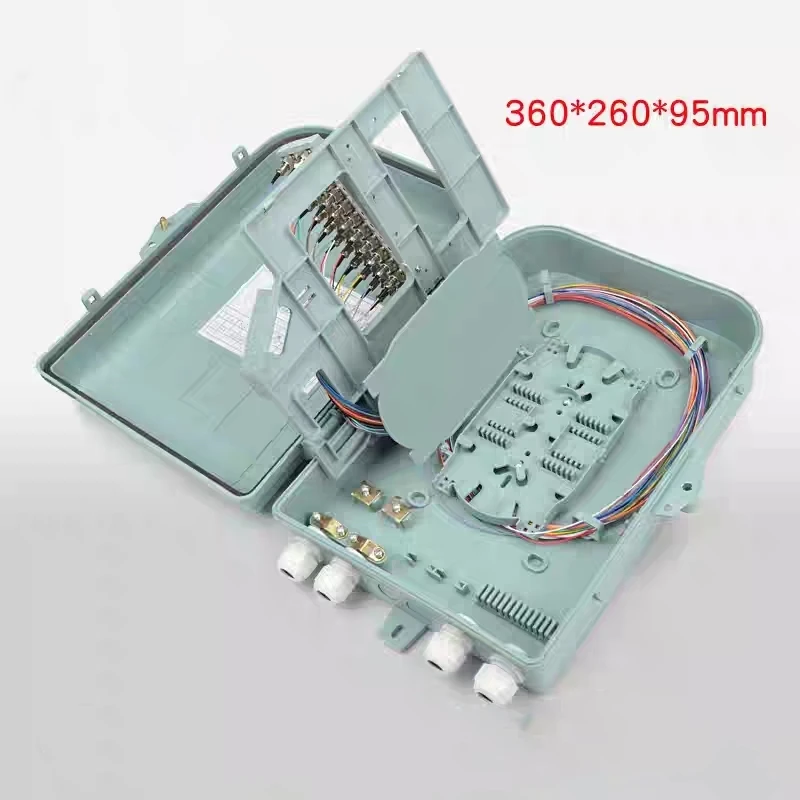 Caja FTTH vista frontal con tapa abierta