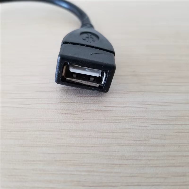 Vista lateral del cable negro de 20 cm mostrando el doble blindaje