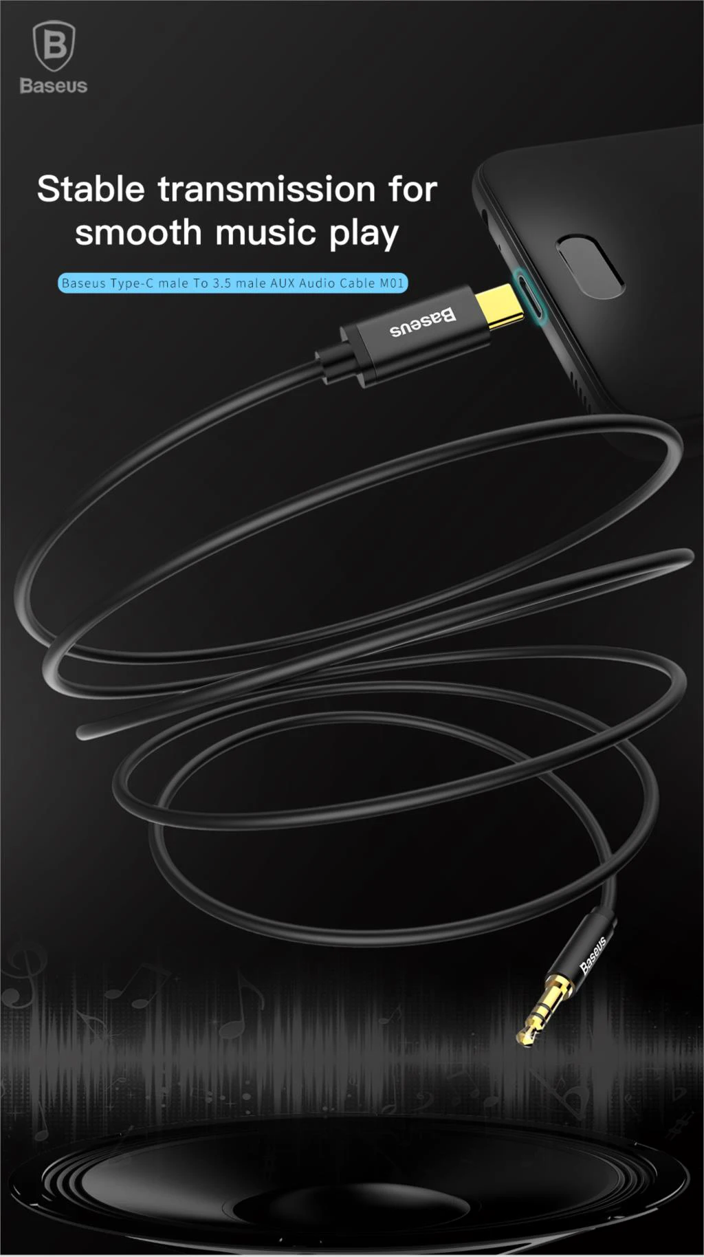 Cable Baseus USB‑C a 3,5 mm vista lateral